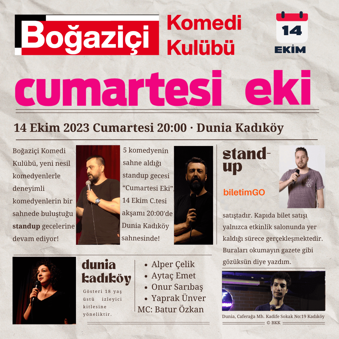 Boğaziçi Komedi Kulübü Cumartesi Eki: Kadıköy Stand-up Gecesi